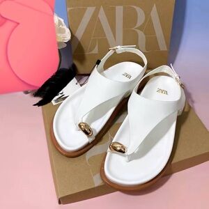 Zara Women's Sandals in White with Gold Accents